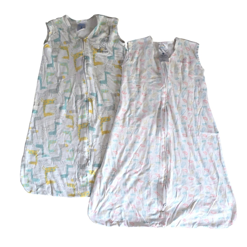 Halo SleepSack Wearable Blanket Lot of 2 Giraffe Fruit Print Medium Large Cotton